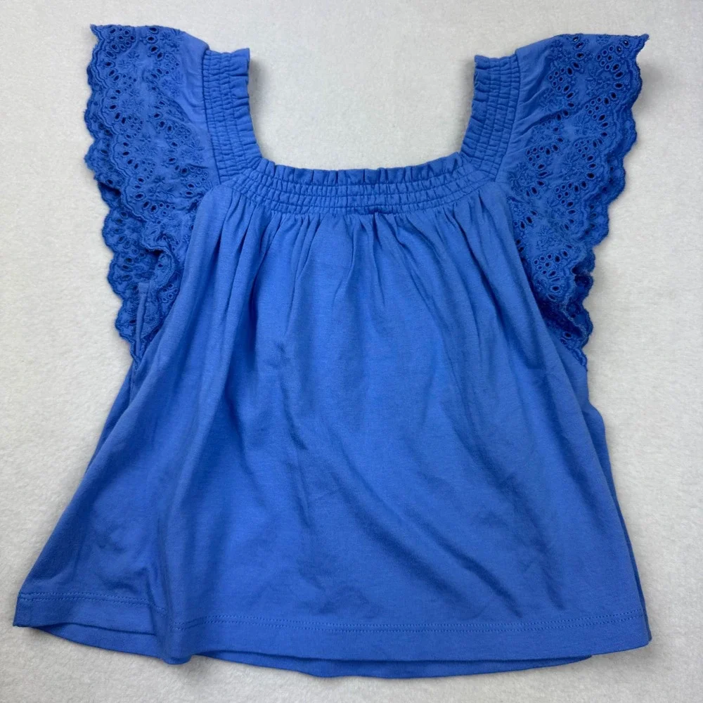 Polo Ralph Lauren Girls Top Size 4 Blue Eyelet Flutter Sleeve Square Neck‎
